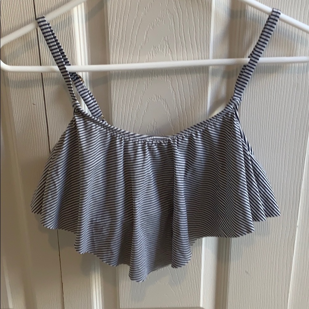 Xhilaration Navy and White Ruffled Swim Top